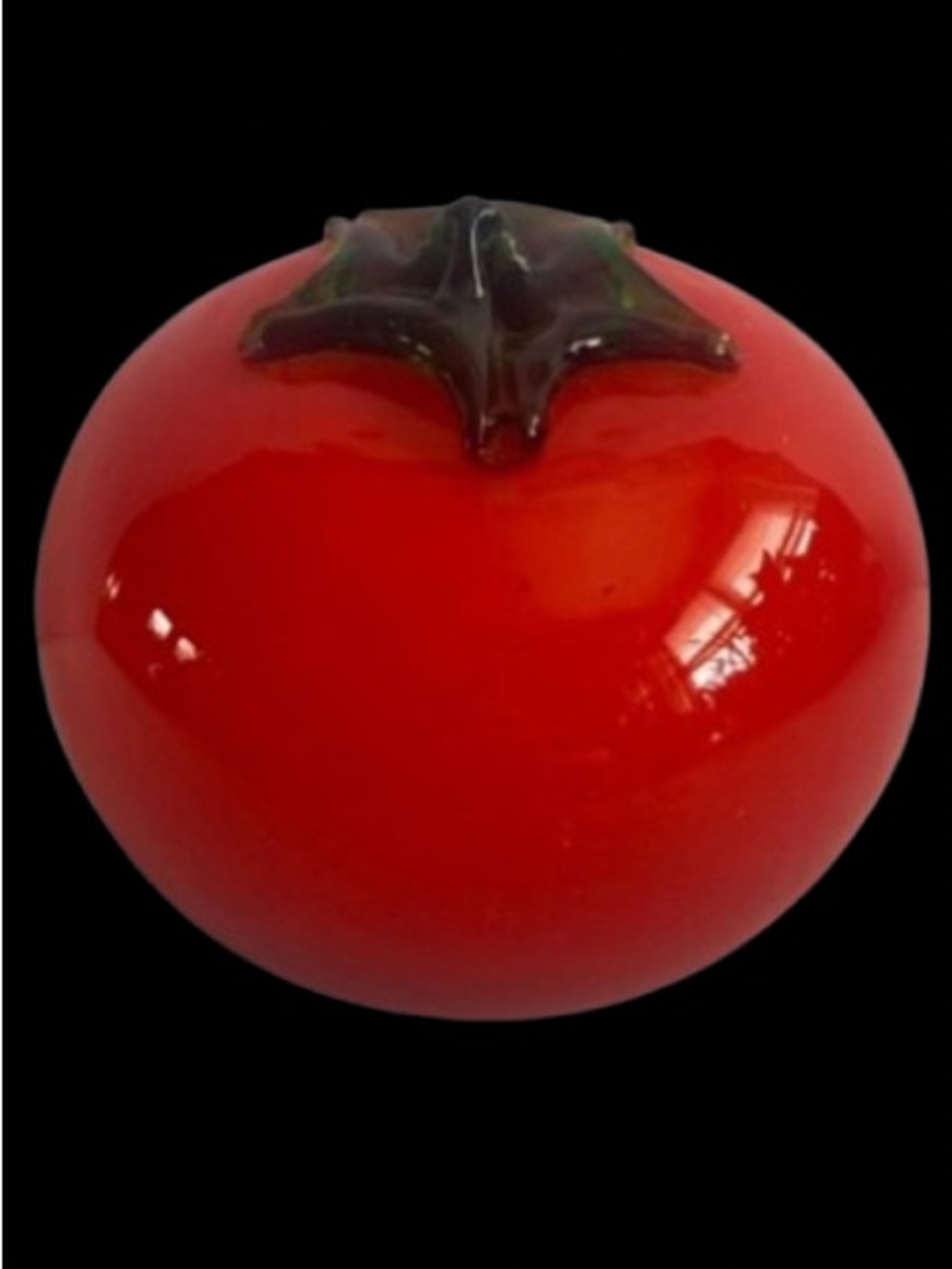 Hand Blown Glass Tomato Paperweight Home Decor Glass Art Red with Green Top